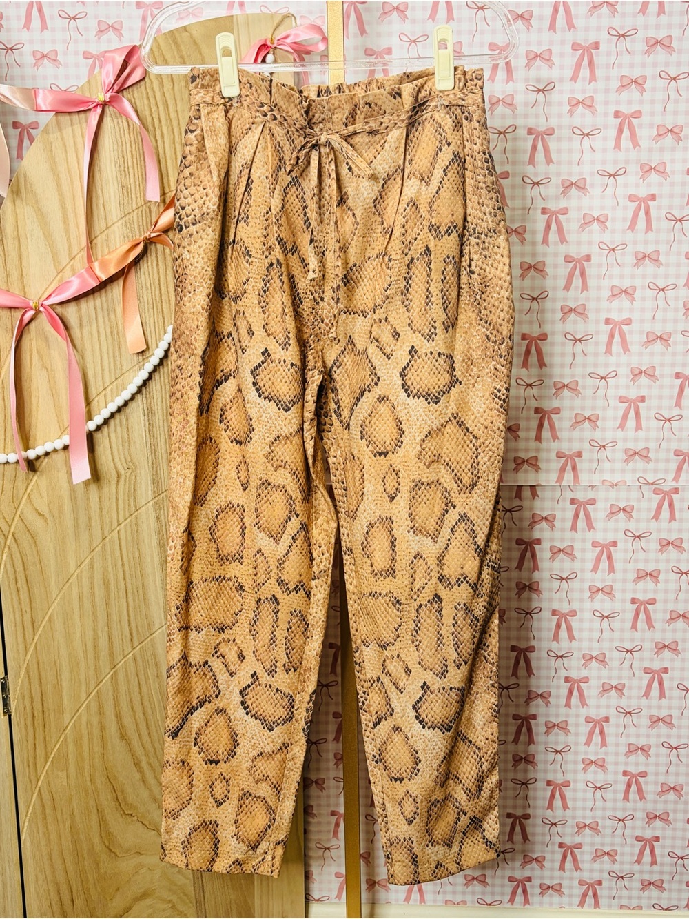 Mara Hoffman Valerie Tan Multi SnakePrint Drawstring Linen Trouser Pant XS